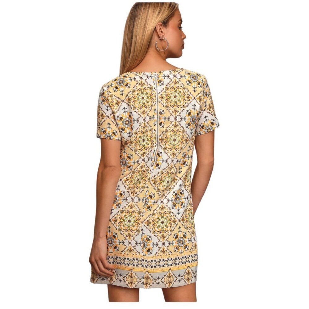 Lulus Yellow Dandy Lion Yellow Print Shift Dress, Short Sleeve Women's Size S - Picture 2 of 14